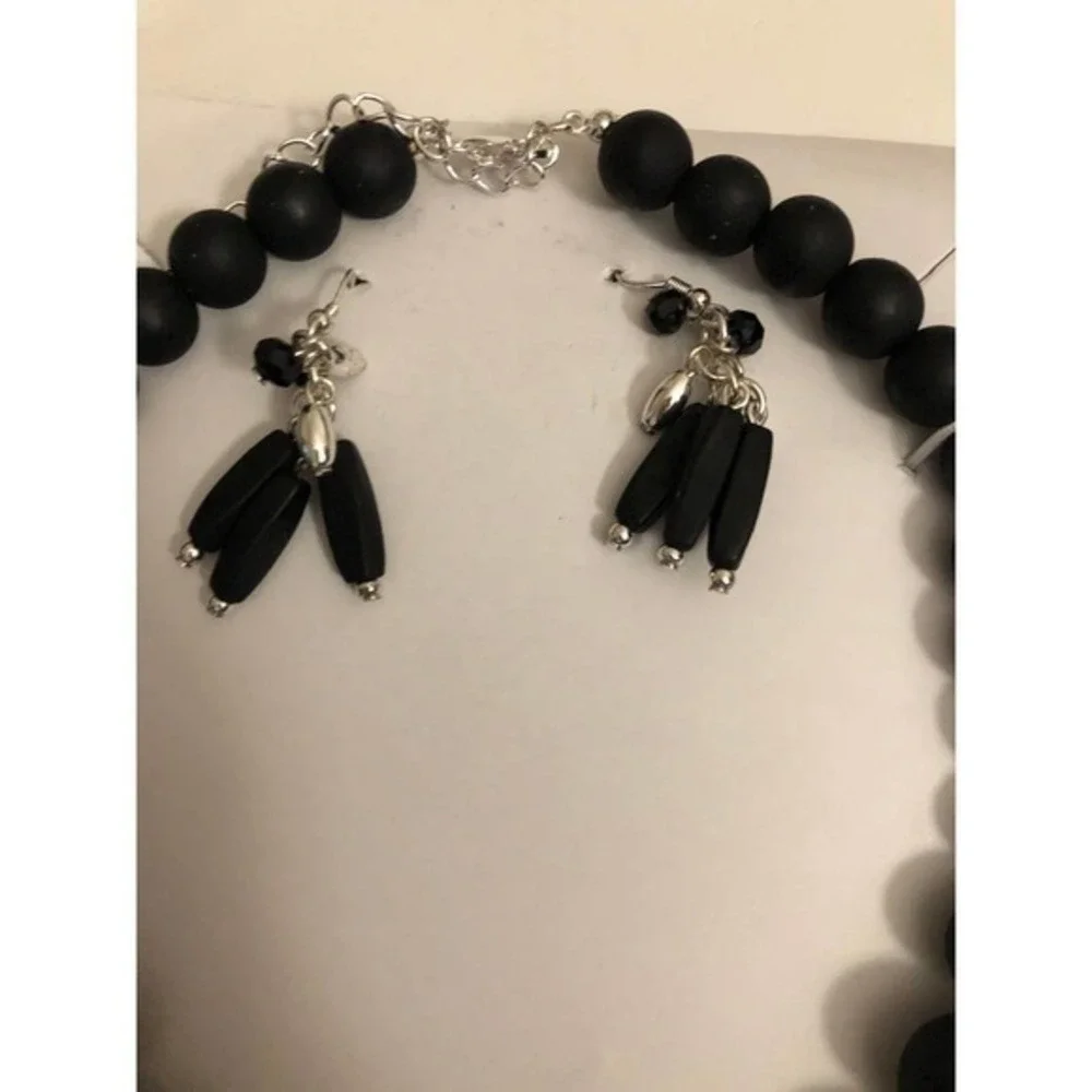 Jewelry Set Womens Necklace‎ Earrings Black Chunky Beaded Fringe Boho Goth